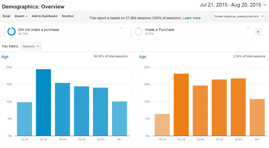 Google Analytics Demographics Overview Segmented