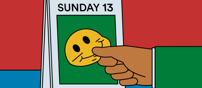 cartoon of a calendar with a hand taking a smile face